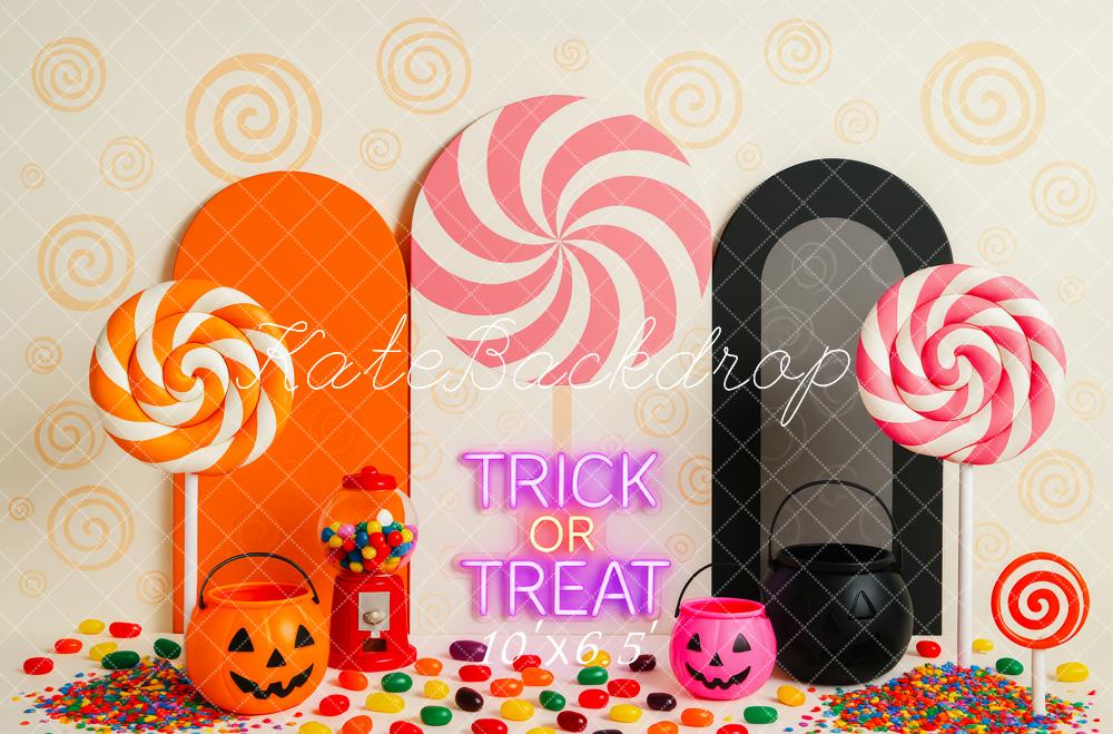 Kate Halloween Bonbons Trick or Treat Toile de fond conçue par Patty Roberts - Kate Backdrop FR