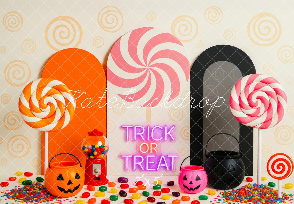 Kate Halloween Bonbons Trick or Treat Toile de fond conçue par Patty Roberts - Kate Backdrop FR