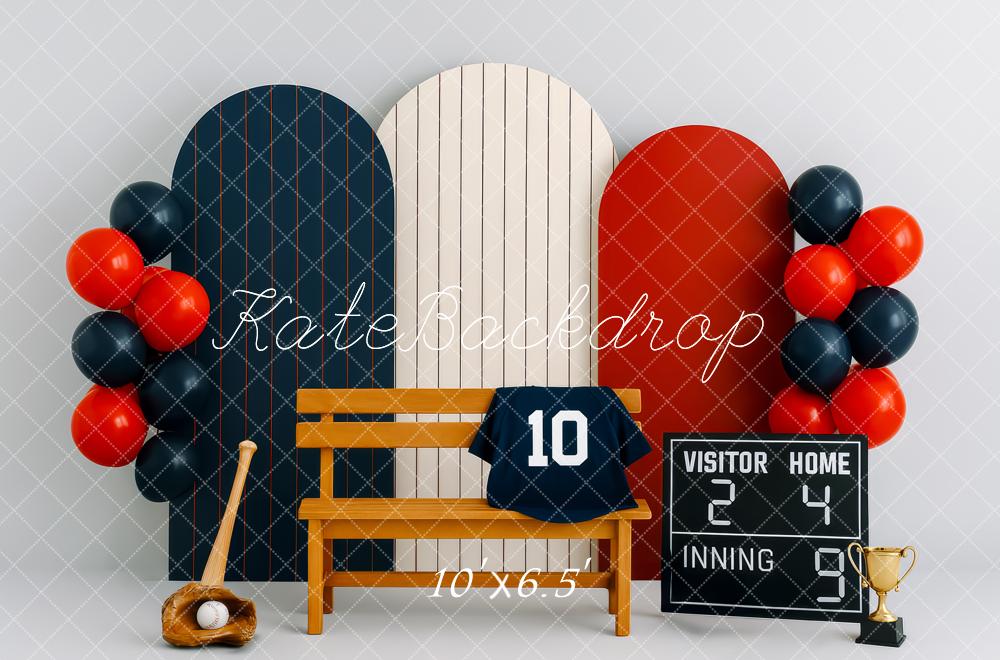 Kate Anniversaire Sport Baseball Banc Toile de fond conçue par Patty Roberts - Kate Backdrop FR
