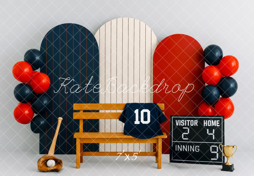 Kate Anniversaire Sport Baseball Banc Toile de fond conçue par Patty Roberts - Kate Backdrop FR