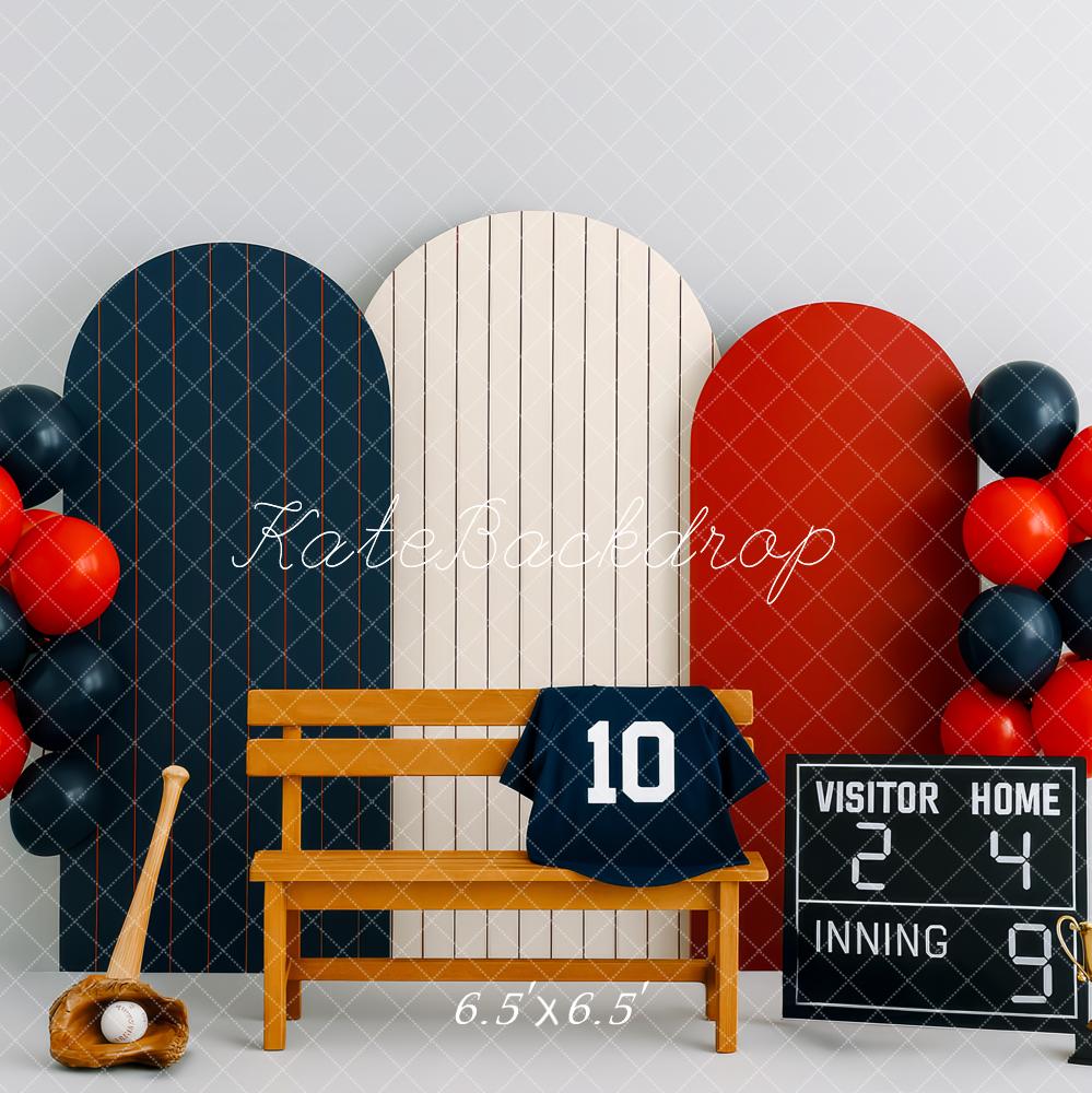 Kate Anniversaire Sport Baseball Banc Toile de fond conçue par Patty Roberts - Kate Backdrop FR