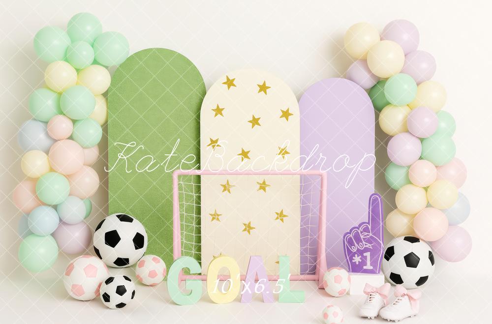 Kate Anniversaire Sport Football Pastel Ballon Toile de fond conçue par Patty Roberts - Kate Backdrop FR
