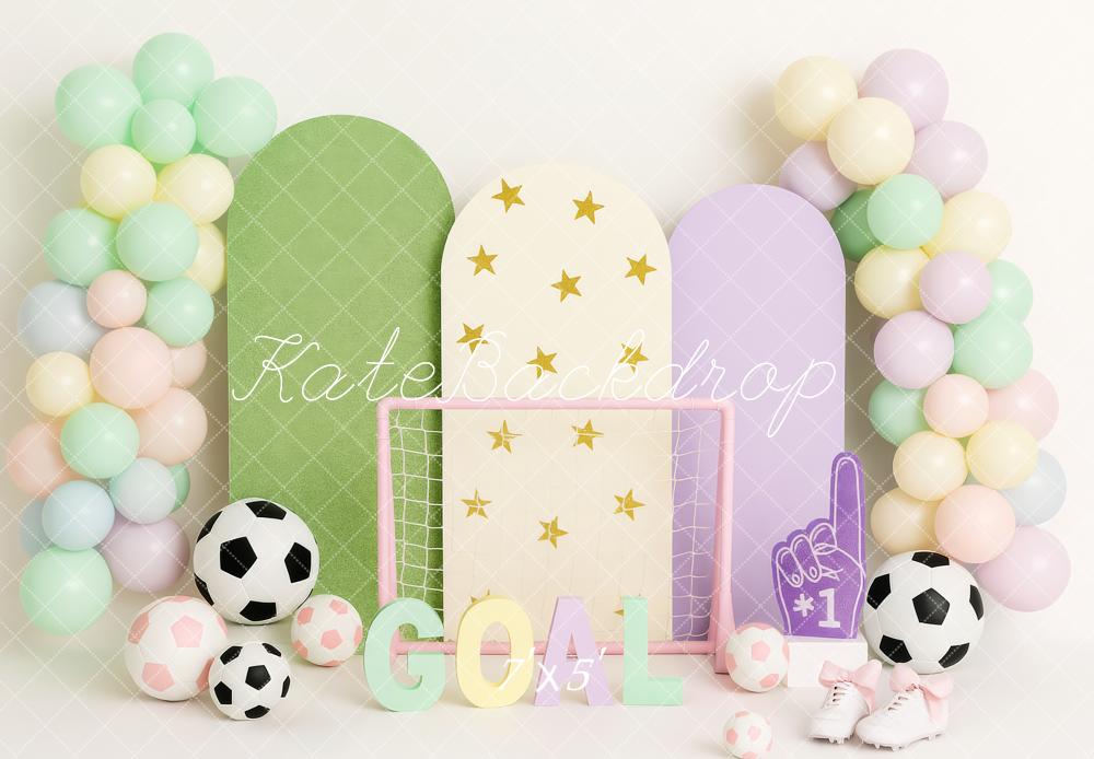 Kate Anniversaire Sport Football Pastel Ballon Toile de fond conçue par Patty Roberts - Kate Backdrop FR