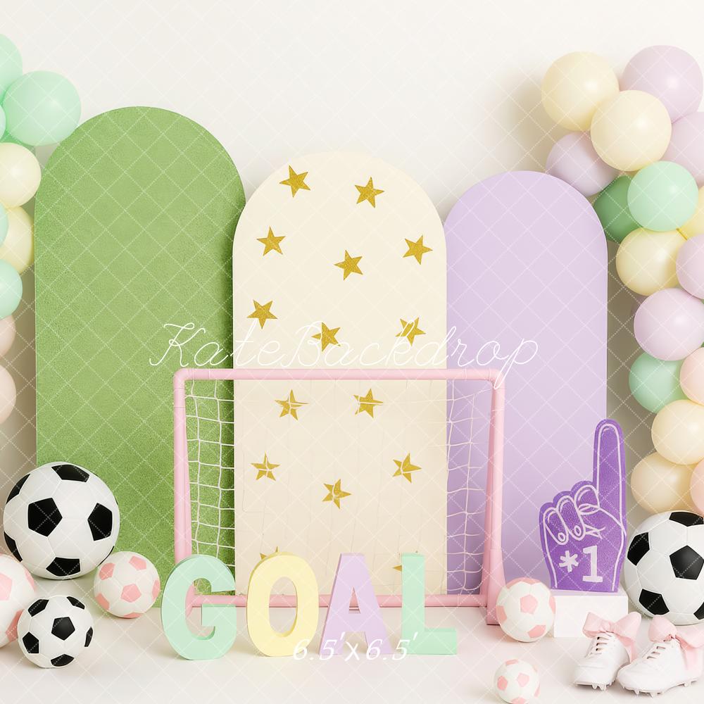 Kate Anniversaire Sport Football Pastel Ballon Toile de fond conçue par Patty Roberts - Kate Backdrop FR