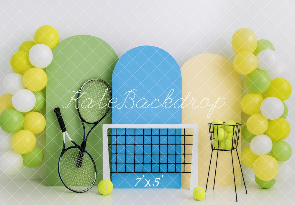 Kate Anniversaire Tennis Ballons Sport Toile de fond conçue par Patty Roberts - Kate Backdrop FR
