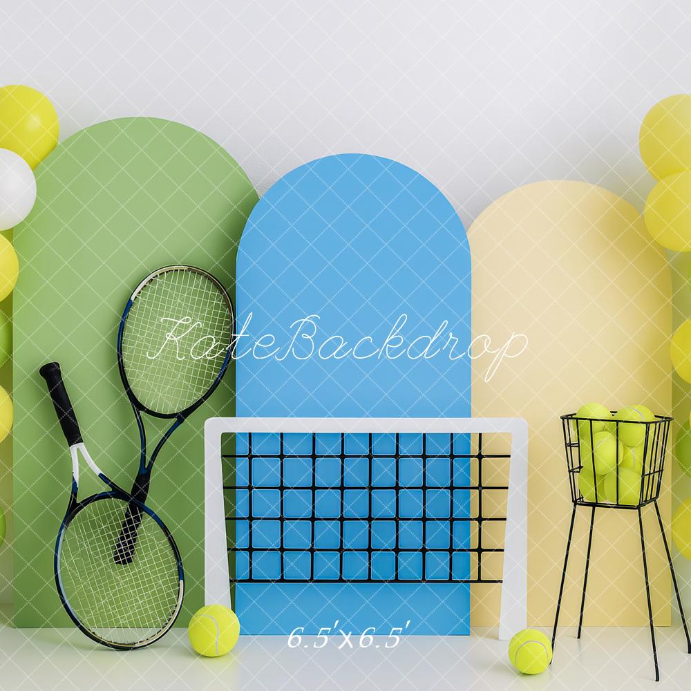 Kate Anniversaire Tennis Ballons Sport Toile de fond conçue par Patty Roberts - Kate Backdrop FR