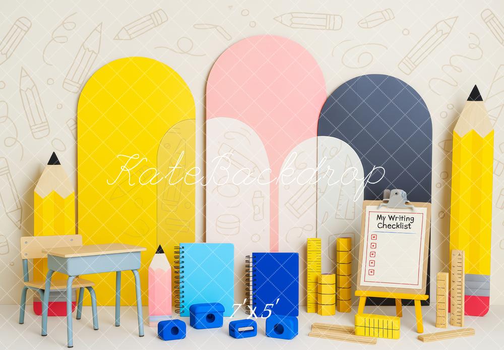 Kate Scolaire Griffonnage Classe Crayons Toile de fond conçue par Patty Roberts - Kate Backdrop FR