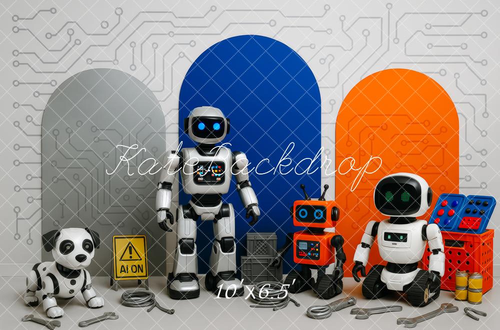 Kate Anniversaire Robot Futuriste Circuit Toile de fond conçue par Patty Roberts - Kate Backdrop FR