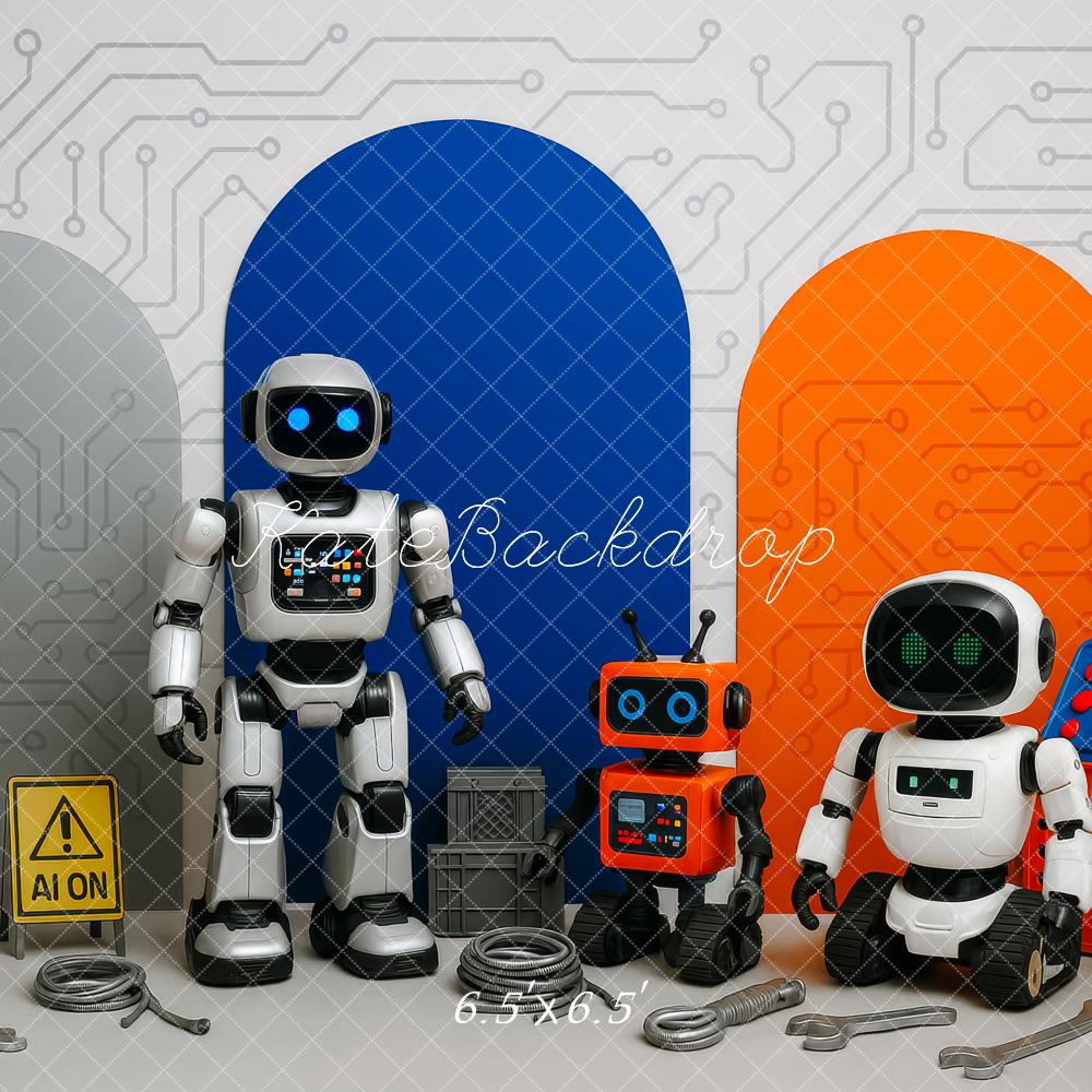 Kate Anniversaire Robot Futuriste Circuit Toile de fond conçue par Patty Roberts - Kate Backdrop FR