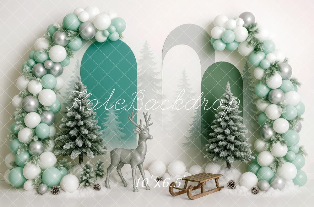 Kate Anniversaire Hiver Arbres Traîneau Ballon Toile de fond conçue par Patty Roberts - Kate Backdrop FR