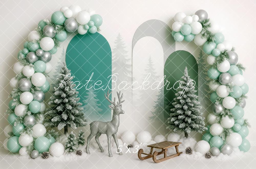 Kate Anniversaire Hiver Arbres Traîneau Ballon Toile de fond conçue par Patty Roberts - Kate Backdrop FR