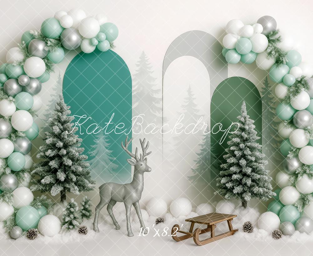 Kate Anniversaire Hiver Arbres Traîneau Ballon Toile de fond conçue par Patty Roberts - Kate Backdrop FR