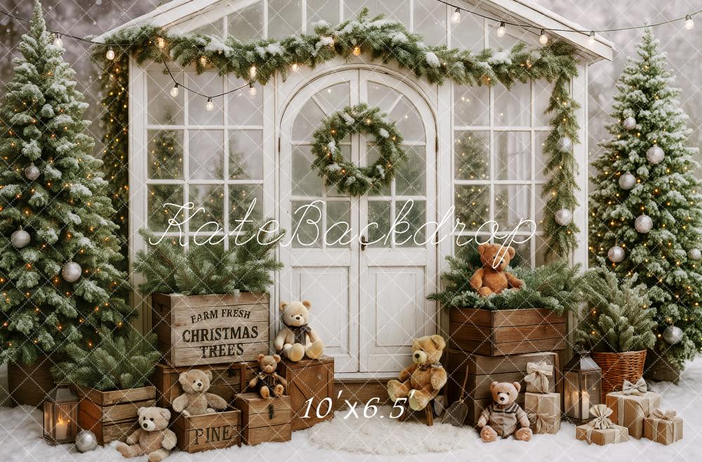 Kate Sapin de Noël Ours en peluche Cabane Toile de fond conçue par Patty Roberts - Kate Backdrop FR