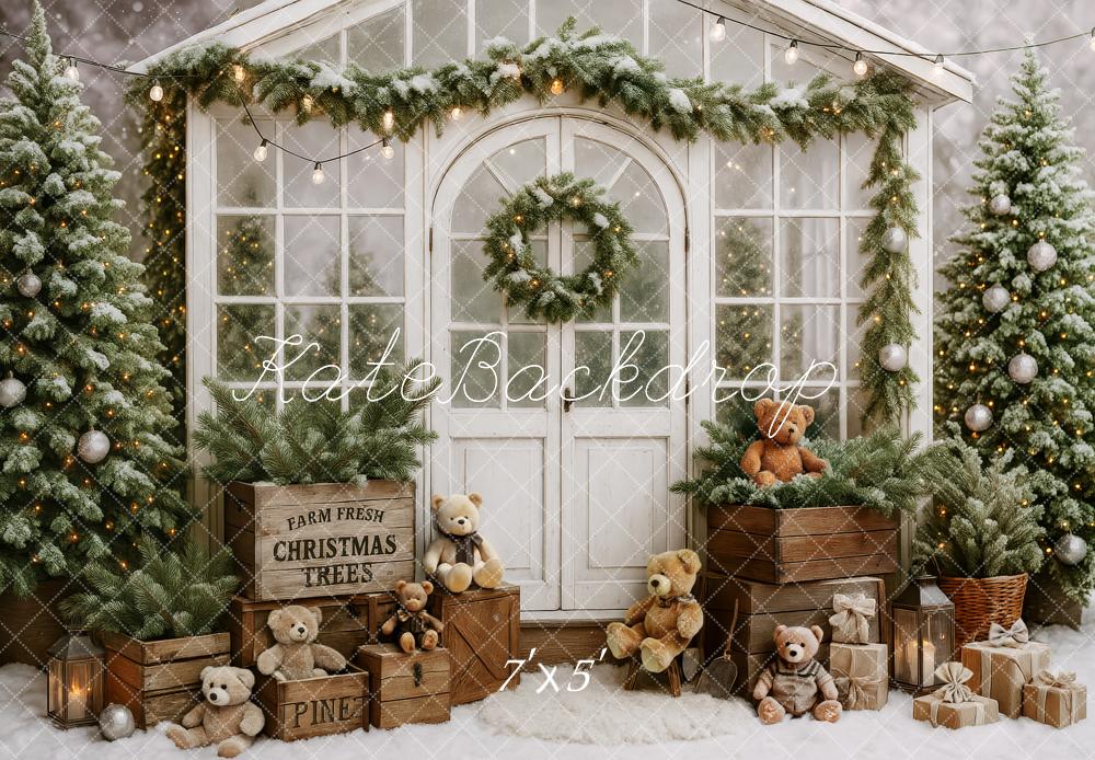 Kate Sapin de Noël Ours en peluche Cabane Toile de fond conçue par Patty Roberts - Kate Backdrop FR