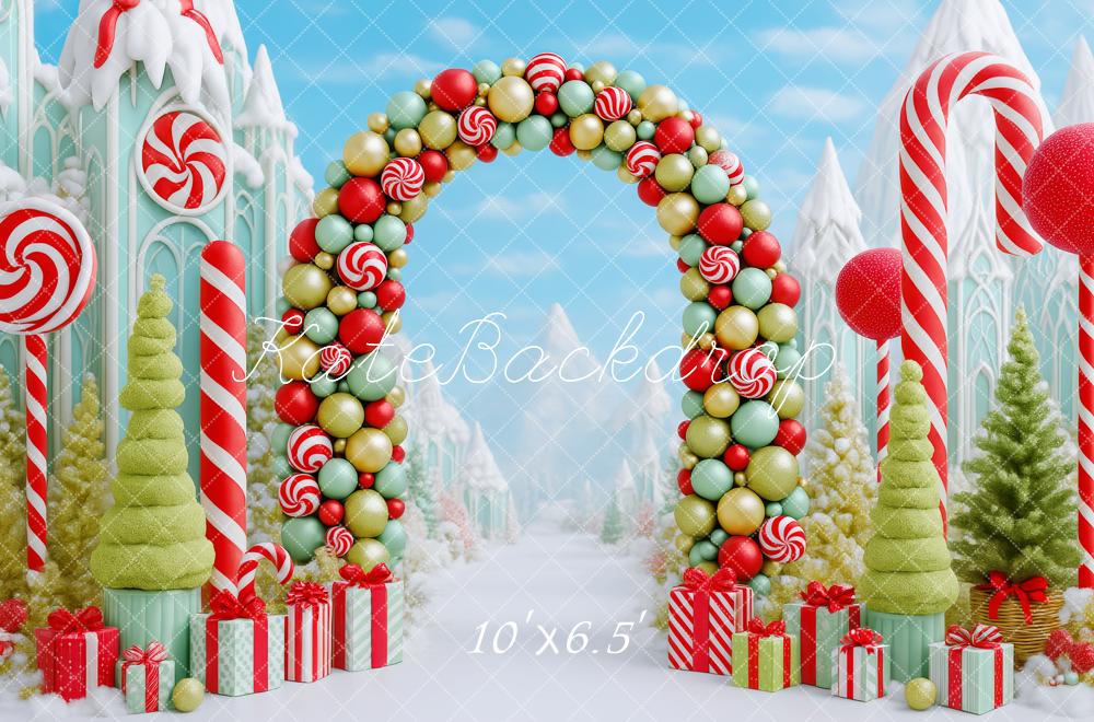 Kate Noël Bonbons Arche Ruelle Neige Toile de fond conçue par Patty Roberts - Kate Backdrop FR