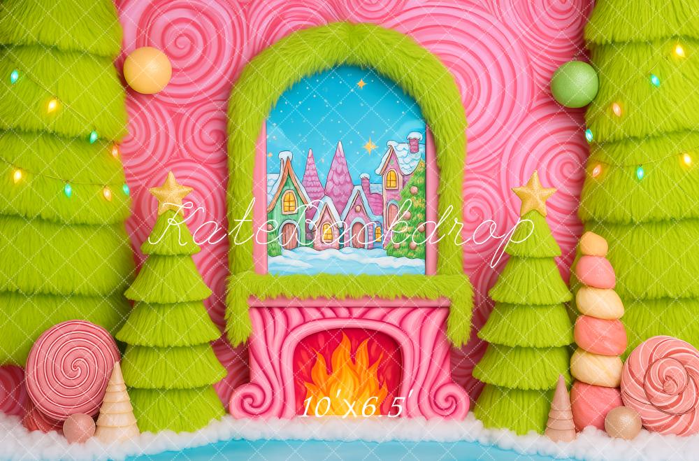 Kate Noël Bonbons Conte de fées Cheminée Toile de fond conçue par Patty Roberts - Kate Backdrop FR