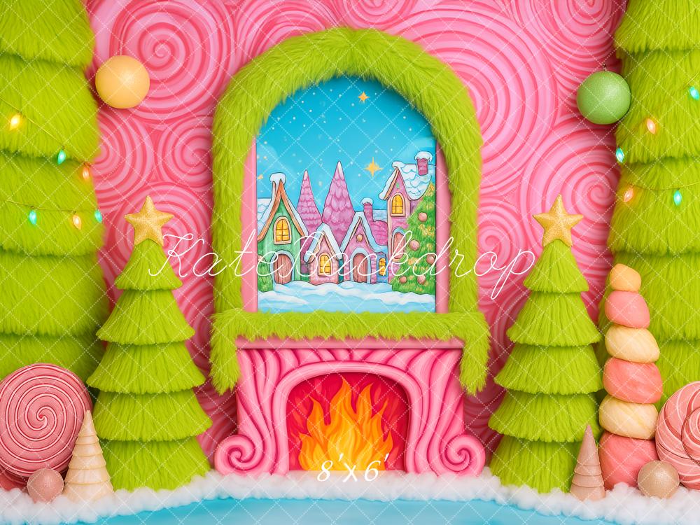 Kate Noël Bonbons Conte de fées Cheminée Toile de fond conçue par Patty Roberts - Kate Backdrop FR