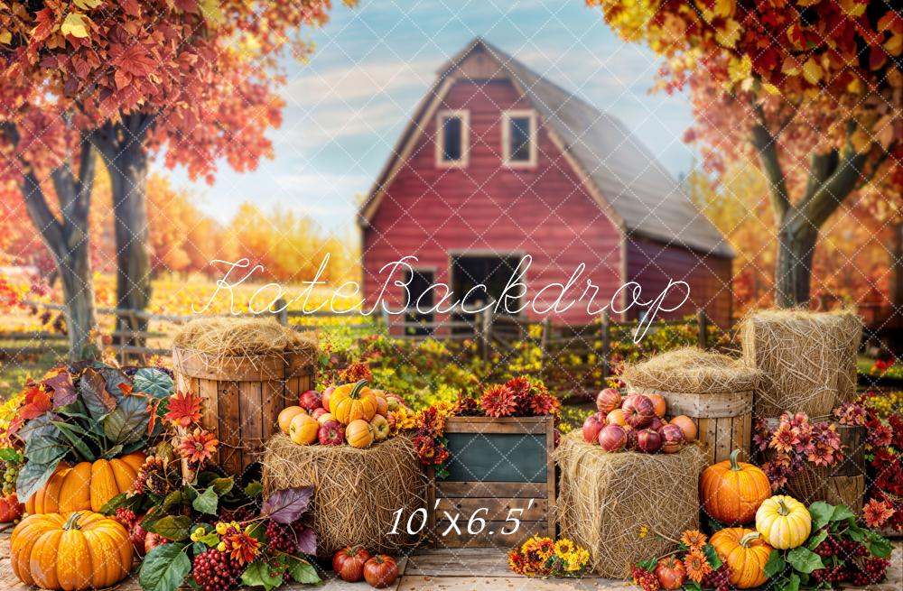 Kate Automne Grange Citrouille Récolte Foin Toile de fond conçue par Emetselch - Kate Backdrop FR