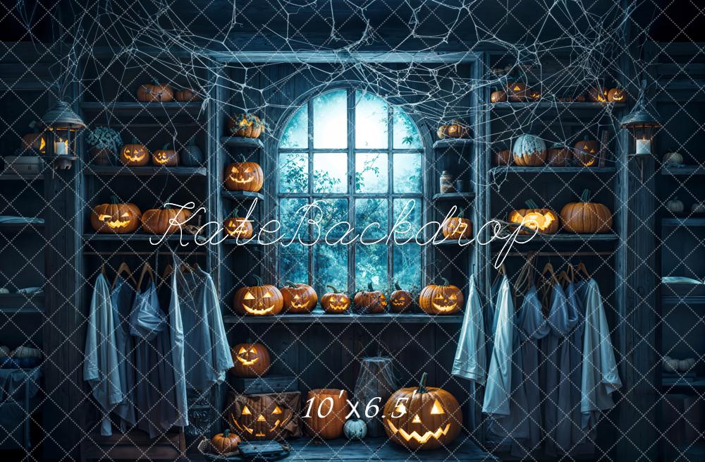 Kate Halloween Fenêtre Toile d'araignée Citrouille Toile de fond conçue par Emetselch - Kate Backdrop FR