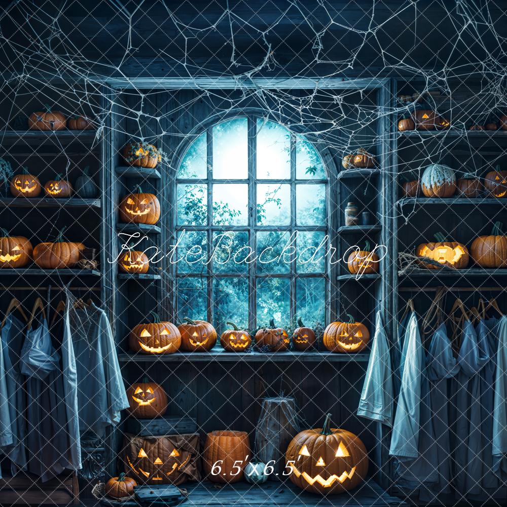 Kate Halloween Fenêtre Toile d'araignée Citrouille Toile de fond conçue par Emetselch - Kate Backdrop FR