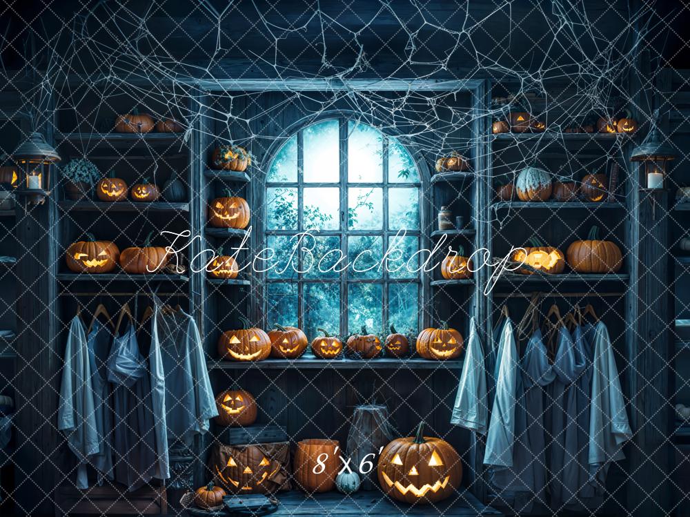 Kate Halloween Fenêtre Toile d'araignée Citrouille Toile de fond conçue par Emetselch - Kate Backdrop FR
