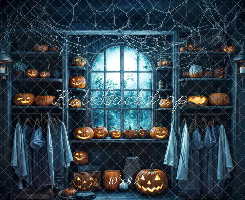 Kate Halloween Fenêtre Toile d'araignée Citrouille Toile de fond conçue par Emetselch - Kate Backdrop FR