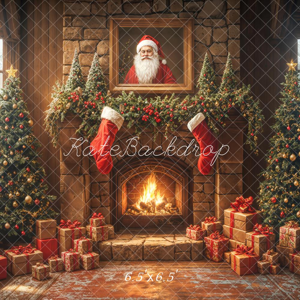 Kate Noël Cheminée en briques Chaussettes Toile de fond conçue par Emetselch - Kate Backdrop FR