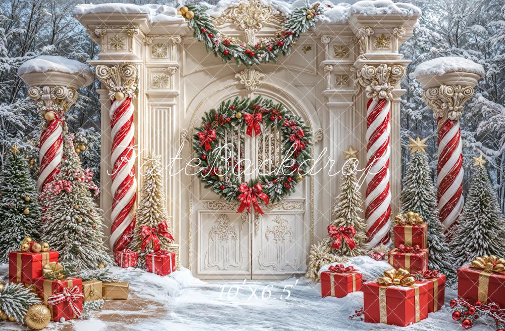 Kate Noël Rétro Porte Colonnes Neige Toile de fond conçue par Emetselch - Kate Backdrop FR
