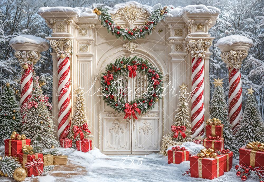Kate Noël Rétro Porte Colonnes Neige Toile de fond conçue par Emetselch - Kate Backdrop FR