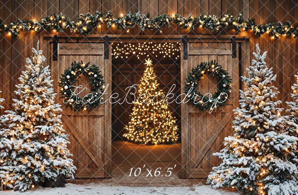 Kate Sapin de Noël Grange Porte Lumières Toile de fond conçue par Emetselch - Kate Backdrop FR