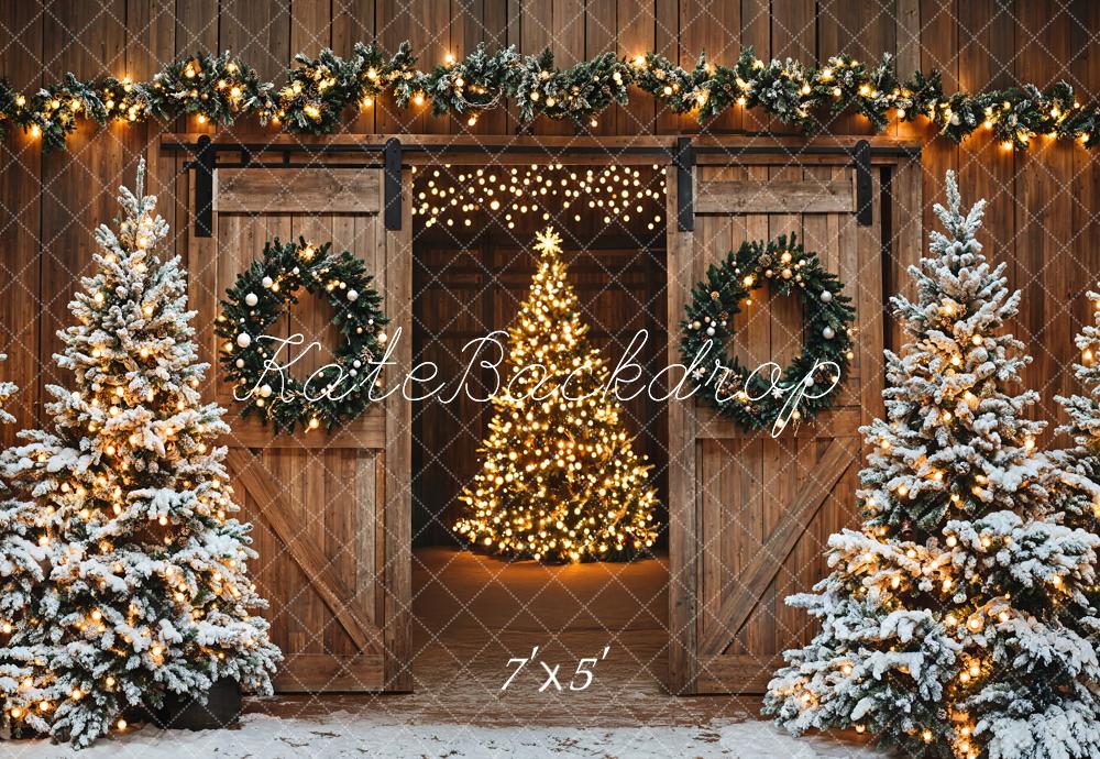 Kate Sapin de Noël Grange Porte Lumières Toile de fond conçue par Emetselch - Kate Backdrop FR