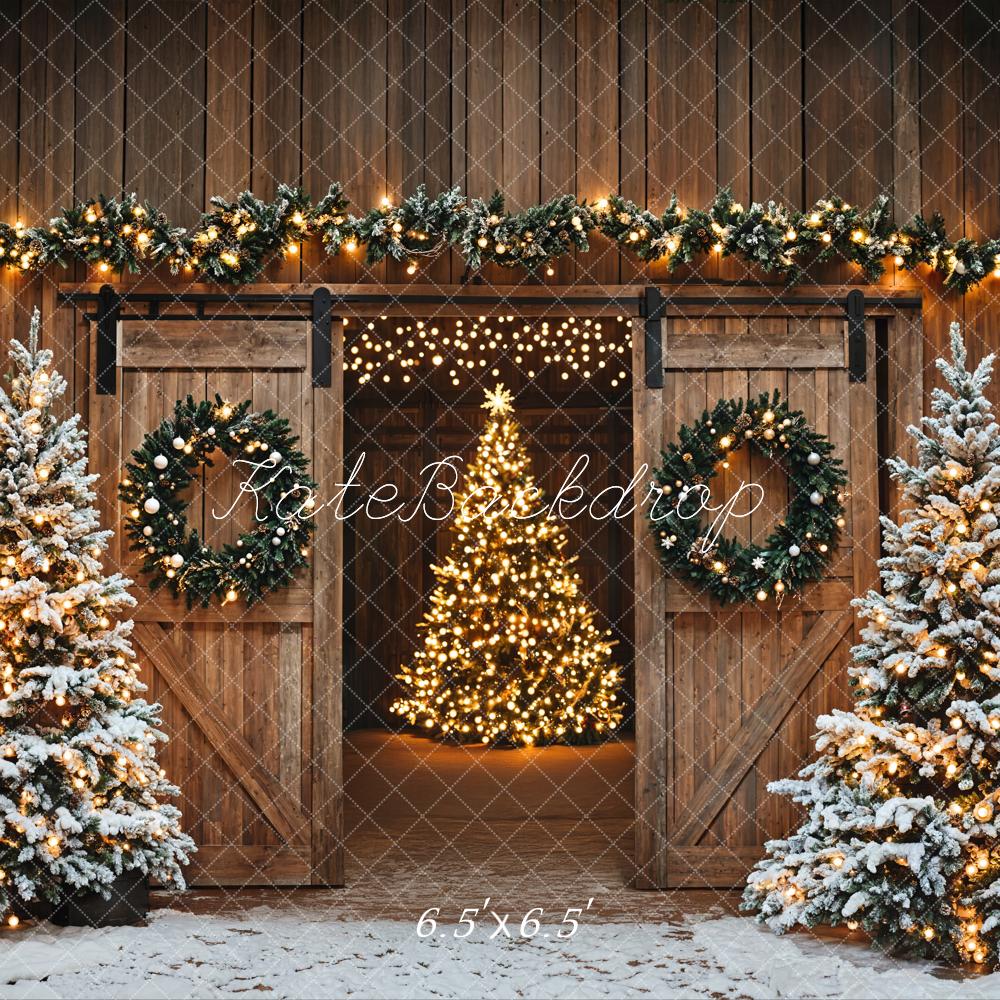 Kate Sapin de Noël Grange Porte Lumières Toile de fond conçue par Emetselch - Kate Backdrop FR