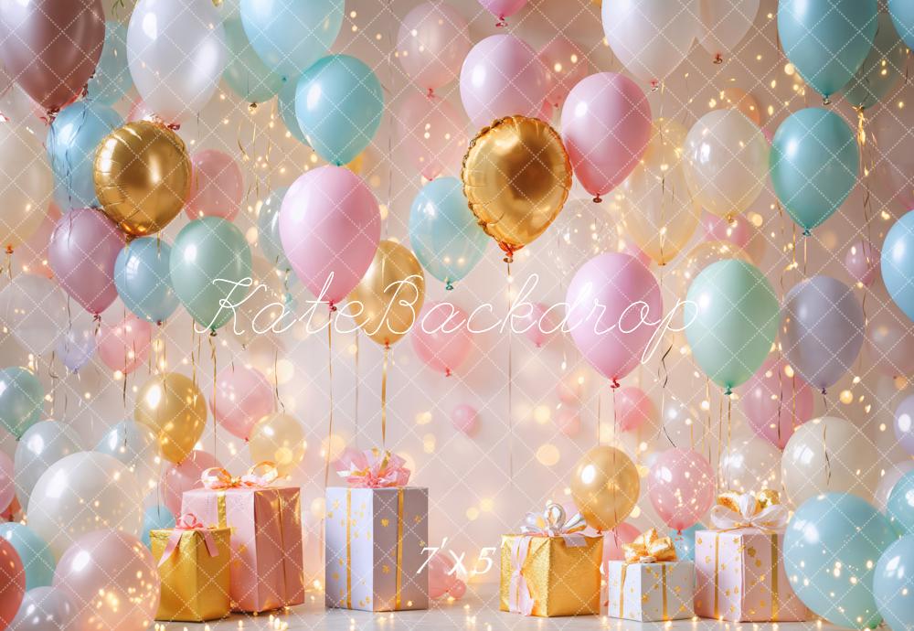 Kate Anniversaire Ballons Cadeaux Fête Lumière Toile de fond conçue par Emetselch - Kate Backdrop FR