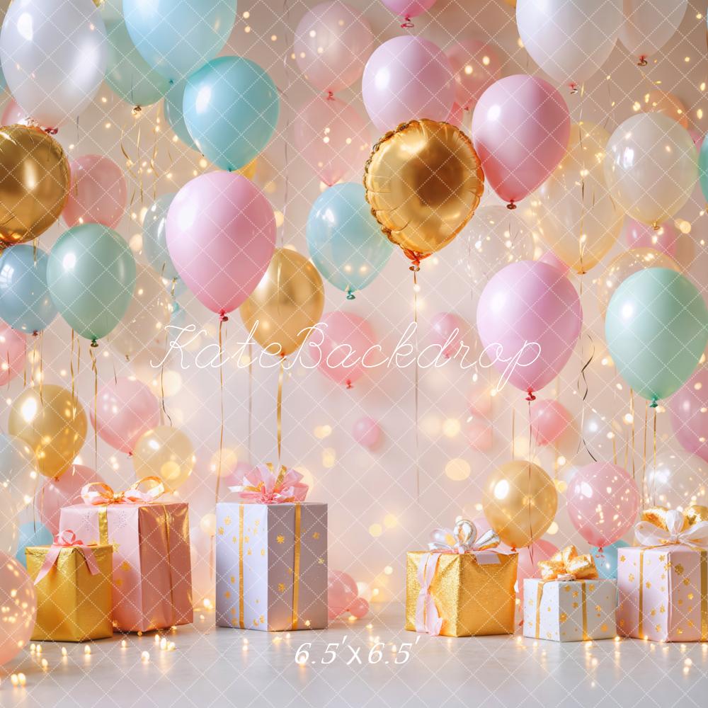 Kate Anniversaire Ballons Cadeaux Fête Lumière Toile de fond conçue par Emetselch - Kate Backdrop FR