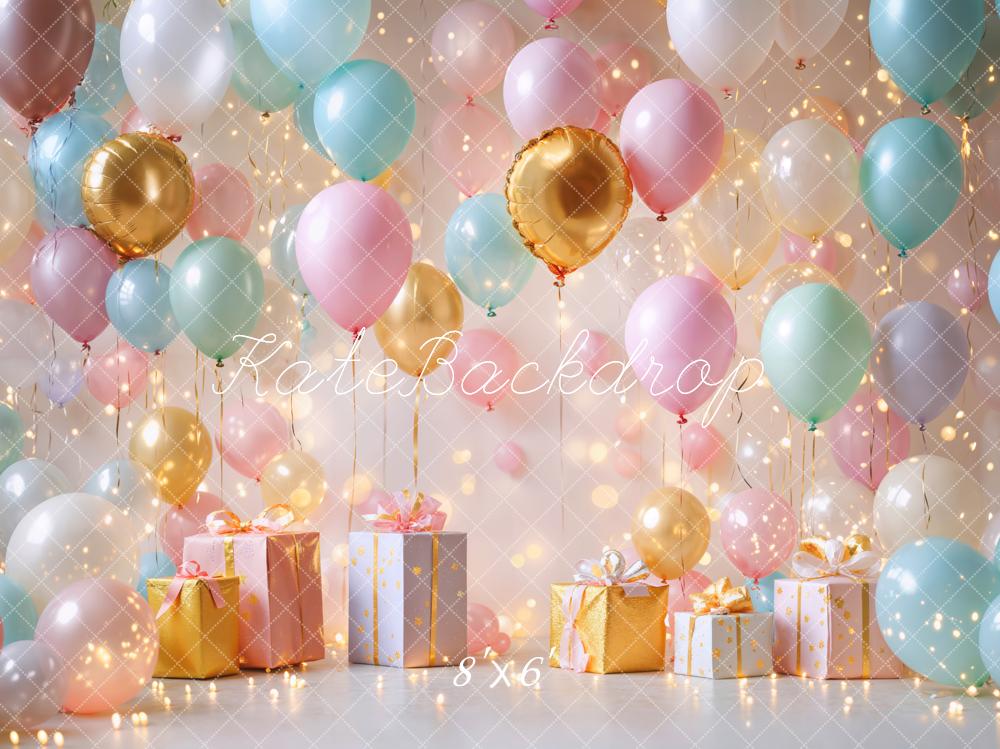 Kate Anniversaire Ballons Cadeaux Fête Lumière Toile de fond conçue par Emetselch - Kate Backdrop FR