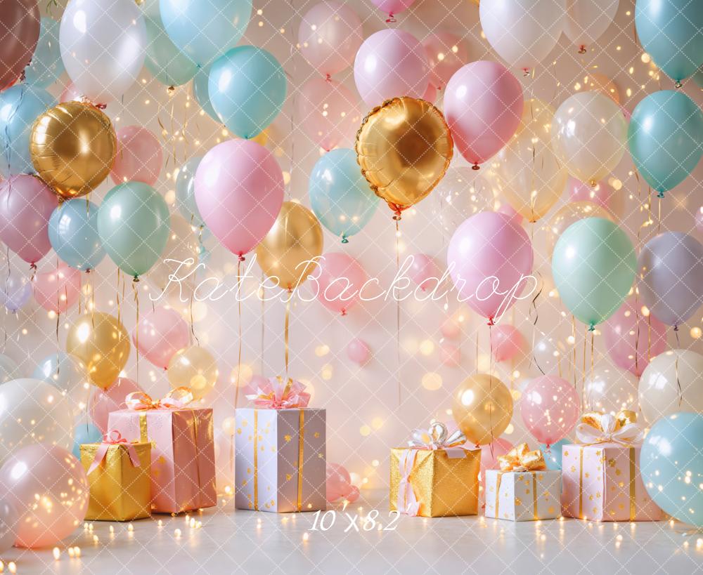 Kate Anniversaire Ballons Cadeaux Fête Lumière Toile de fond conçue par Emetselch - Kate Backdrop FR