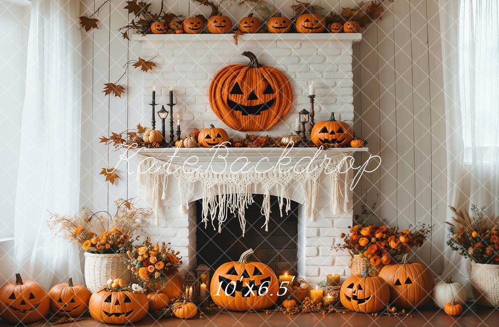 Kate Halloween Citrouilles Cheminée Fleurs Toile de fond conçue par Emetselch - Kate Backdrop FR