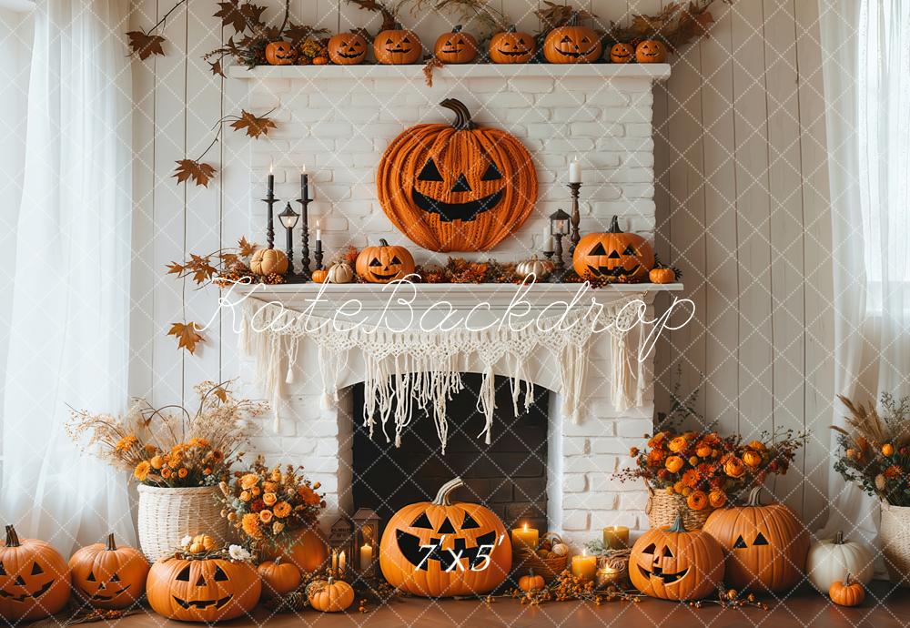 Kate Halloween Citrouilles Cheminée Fleurs Toile de fond conçue par Emetselch - Kate Backdrop FR