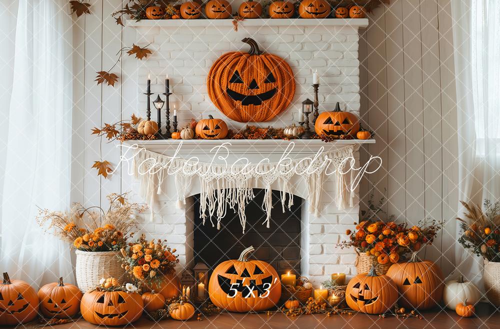 Kate Halloween Citrouilles Cheminée Fleurs Toile de fond conçue par Emetselch - Kate Backdrop FR