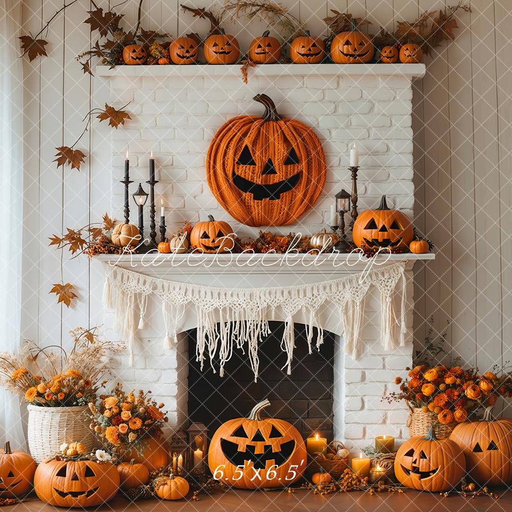 Kate Halloween Citrouilles Cheminée Fleurs Toile de fond conçue par Emetselch - Kate Backdrop FR
