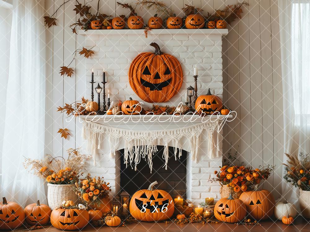 Kate Halloween Citrouilles Cheminée Fleurs Toile de fond conçue par Emetselch - Kate Backdrop FR