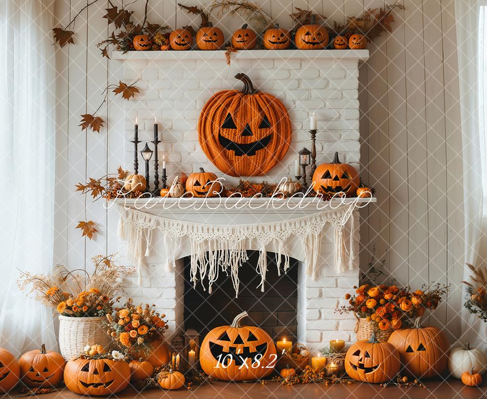 Kate Halloween Citrouilles Cheminée Fleurs Toile de fond conçue par Emetselch - Kate Backdrop FR