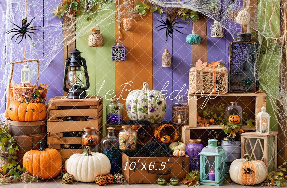 Kate Halloween Toiles d'araignées Citrouilles Bois Toile de fond conçue par Emetselch - Kate Backdrop FR