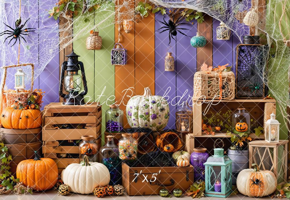 Kate Halloween Toiles d'araignées Citrouilles Bois Toile de fond conçue par Emetselch - Kate Backdrop FR