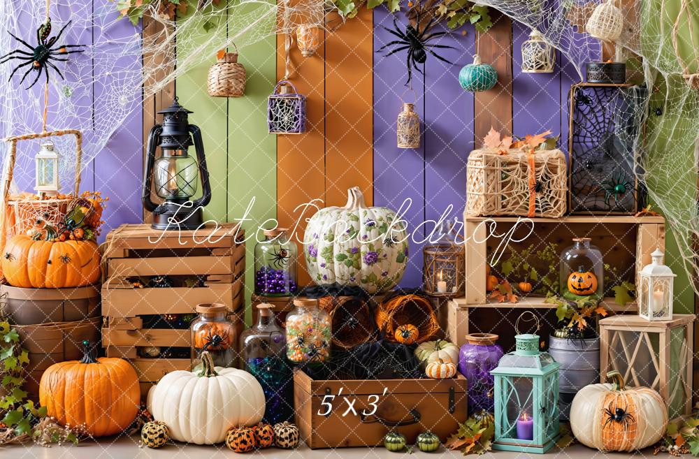 Kate Halloween Toiles d'araignées Citrouilles Bois Toile de fond conçue par Emetselch - Kate Backdrop FR