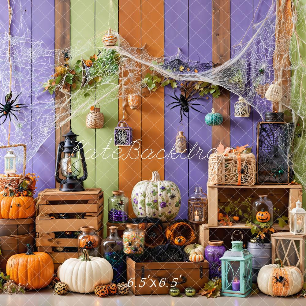 Kate Halloween Toiles d'araignées Citrouilles Bois Toile de fond conçue par Emetselch - Kate Backdrop FR