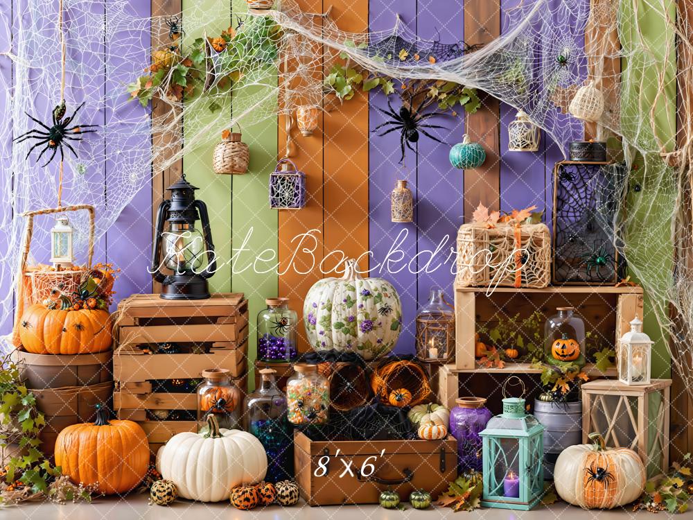 Kate Halloween Toiles d'araignées Citrouilles Bois Toile de fond conçue par Emetselch - Kate Backdrop FR