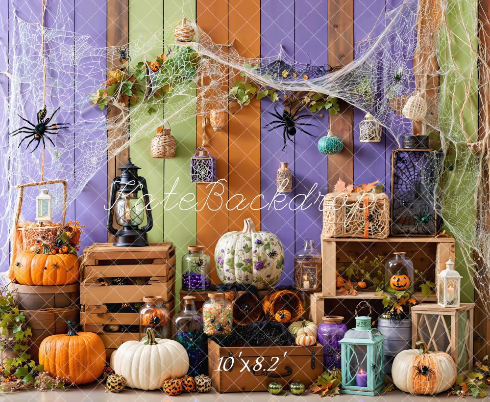 Kate Halloween Toiles d'araignées Citrouilles Bois Toile de fond conçue par Emetselch - Kate Backdrop FR