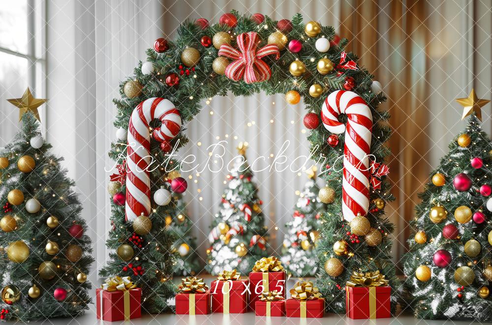 Kate Sapin de Noël Bonbons Arche Cadeaux Toile de fond conçue par Mini MakeBelieve - Kate Backdrop FR