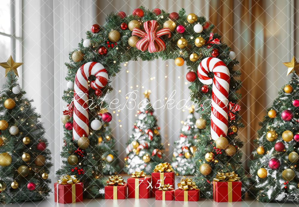 Kate Sapin de Noël Bonbons Arche Cadeaux Toile de fond conçue par Mini MakeBelieve - Kate Backdrop FR